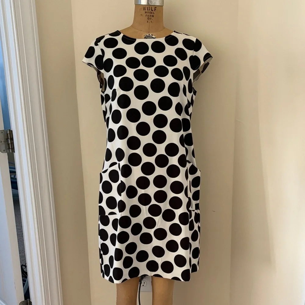 Gabby Skye Black and White Polka Dot Shift Dress - Picture 1 of 3